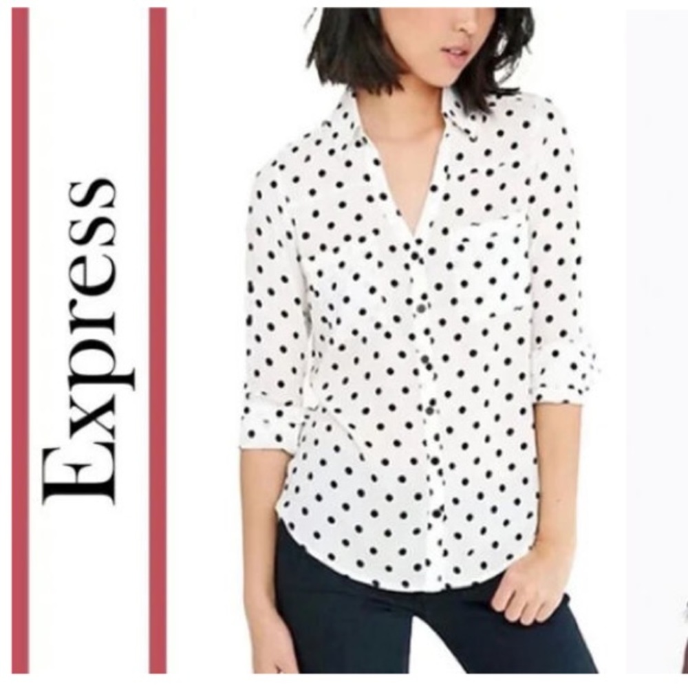 Express The Portofino Polka Dot Convertible Sleeve Blouse Sz Small
